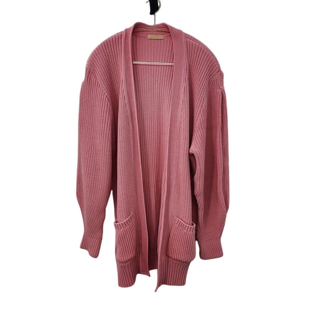 Carol‎ Bassi Pink Heavy Weight Knit Cardigan Sweater Long Line Size Large